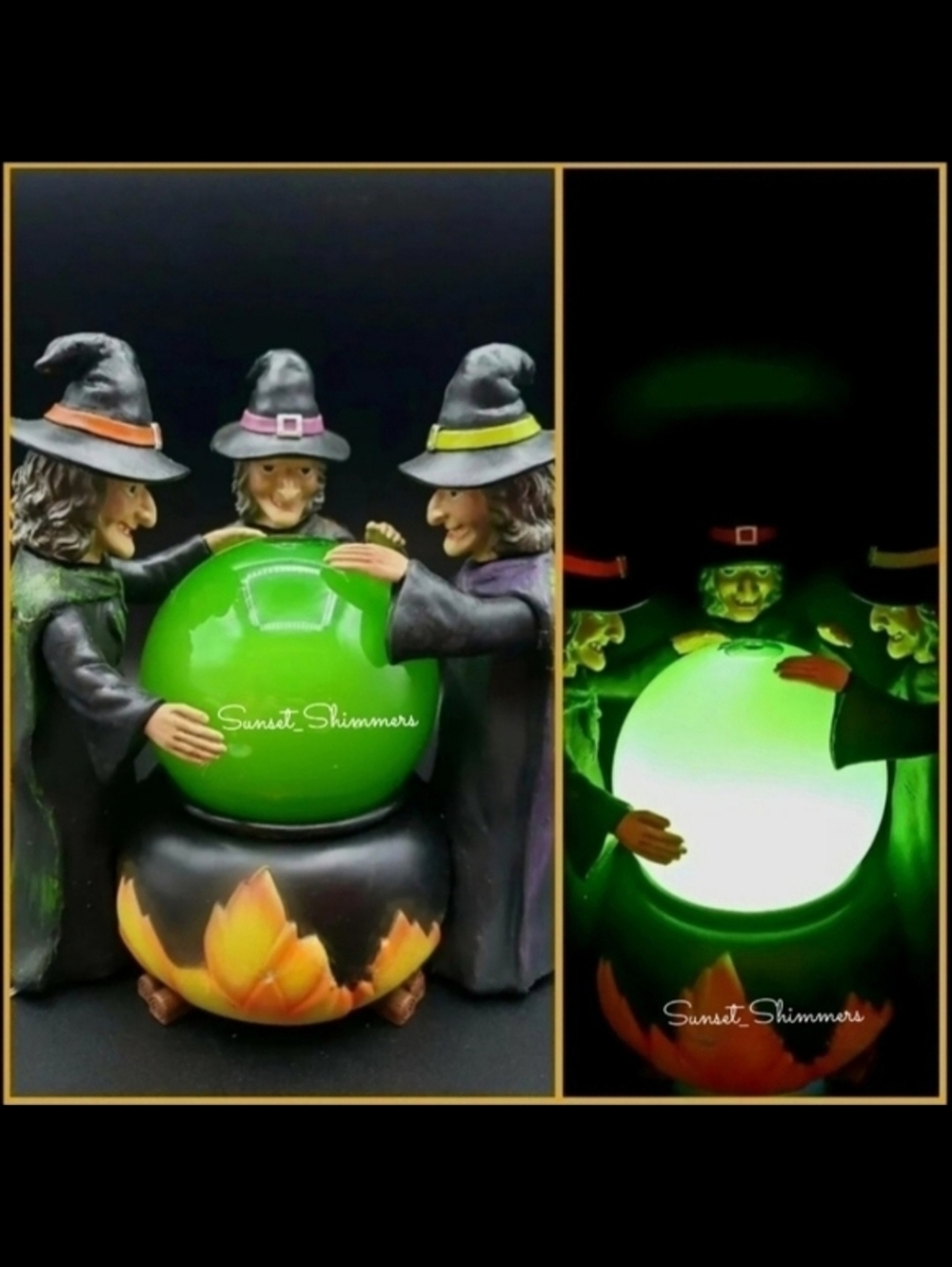 HALLOWEEN Witches Light Up Glowing Swirling Crystal Ball Globe Cauldron SeeVideo